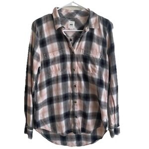 Vans Meridian Pink and Grey Flannel Shirt Plaid Long Sleeve Button Up Size Small